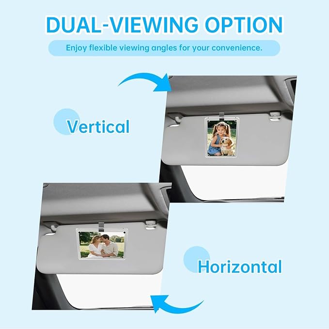 2 Pack Magnetic Car Visor Photo Holder – Personalized Acrylic Clip for Family, Pets, Travel Pictures – Easy Snap-On Car Accessory for Sun Visor (2 Pack, 3.5''x4.4'')