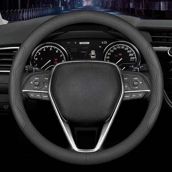 Nappa Premium Leather car Steering Wheel Cover, Non-Slip, Breathable, Universal 15 inches