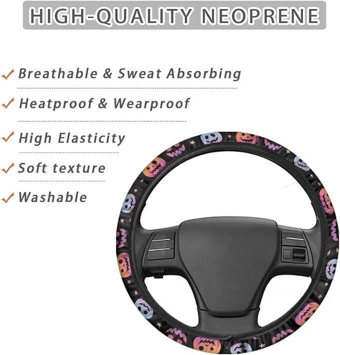 Auto Steering Wheel Cover Unviersal 15 Inch Steering Wheel Wrap Cover Halloween Car Interior Accessories Decor for All Seasons, Pumpkin Gradient
