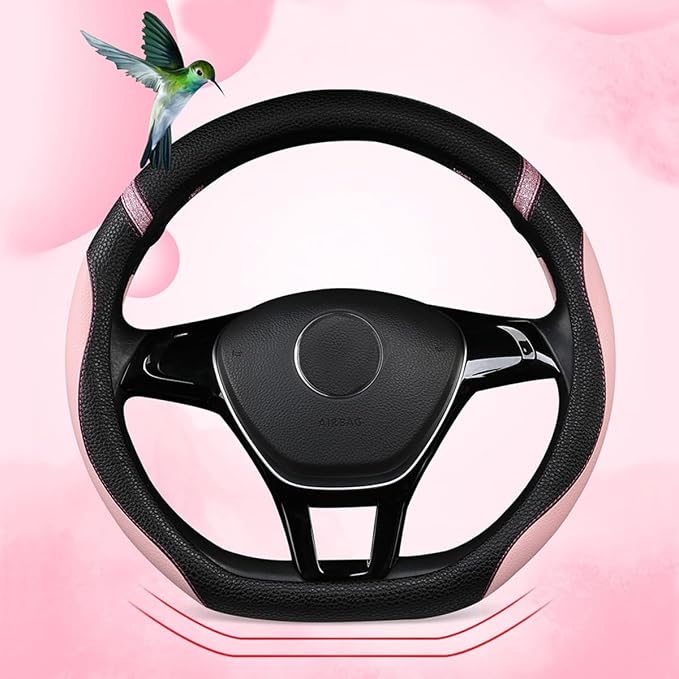 D-Shaped Flat Bottom Steering Wheel Cover for Women Girl - Stylish Car Accessory Non-Slip Car Interior Accessories (Pink)