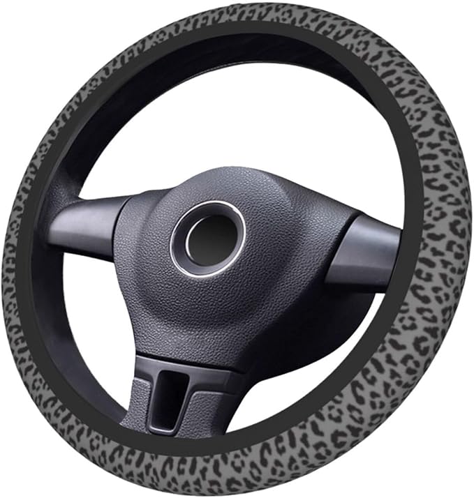 Black Leopard Print Steering Wheel Cover Universal 15 Inch Cheetah Elastic Steering Wheel Cover Leopard Auto Car Accessories Non-Slip Breathable Neoprene Steering Wheel Covers Protector Universal