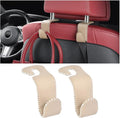 Zpana Car Headrest Hooks, 2PCS Leather U-Shaped Vehicle Purse Storage Hanging Holder for Purses Bags Coats, Automotive Seat Back Storage Organizer Hanger Accessories, Universal Fit (Beige)