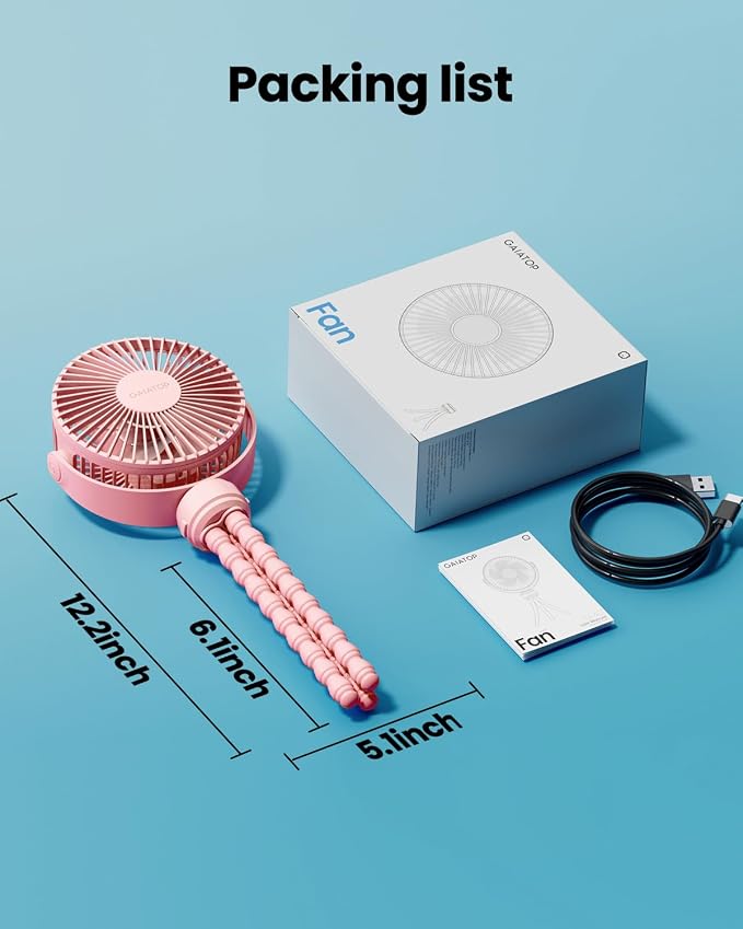 Mini Portable Stroller Fan, Battery Operated Small Clip on Fan, Detachable 3 Speed Rechargeable 360° Rotate Flexible Tripod Handheld Desk Cooling Fan for Car Seat Crib Treadmill Travel Pink