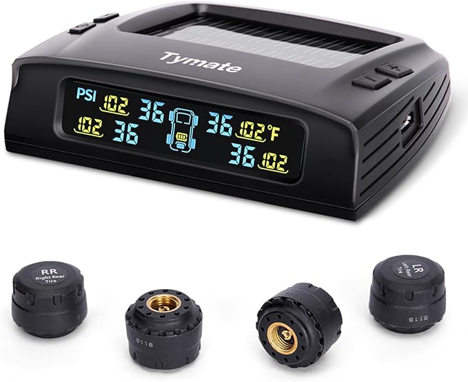 TM2 RV Tire Pressure Monitoring System, Tire Pressure Monitor with Solar Charge, TPMS with 4 Sensors(Max. 10) & 6 Alarm Modes, Color LCD Display, 0-144PSI for RV/Trailer/Truck/SUV/Fifth Wheel
