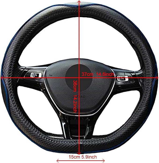 Flat Bottom Steering Wheel Cover Anti-Slip,Safety,Soft,Breathable,Durable,Full Surround,Comfortable Grip Microfiber Leather (D-Shape, Black Blue)