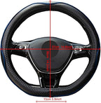 Flat Bottom Steering Wheel Cover Anti-Slip,Safety,Soft,Breathable,Durable,Full Surround,Comfortable Grip Microfiber Leather (D-Shape, Black Blue)