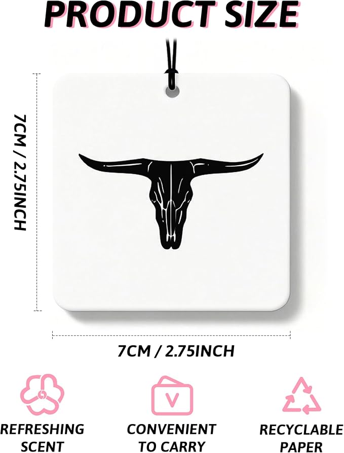 Black and White Western Orange Car Air Freshener 4 Pcs, Boho Cow Skull Cactus Cowgirl Boots Square Hanging Air Freshener for Closet Drawer Books, Western Car Accessories Mirror Decor for Women