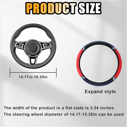 15 Inch Bling Soft Leather Car Steering Wheel Cover, Red | Colorful Rhinestones Design, Auto Elastic Protector for Women Girls, Crystal Diamond Car Accessories for Most Cars, SUVs
