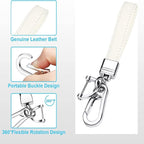 Genuine Leather Car Keychain,Universal Heavy Duty Metal Key Chain Accessories,Car Fob Key Keychain Holder with 360 Degree Rotatable Snap Swivel and Anti-Lost D-Ring for Men Women(White)