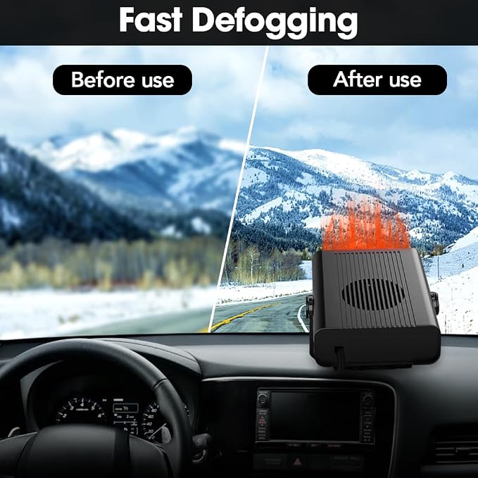 Car Heater, 12V portable car heater and defroster-150W Car Heater Defroster Automobile Windscreen Fan with 360° Rotatable Base, Black