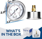 0-30 Psi Low Pressure Gauge, 2" Dial Size, 1/4 NPT Back Mount, Waterproof, Stainless Steel Case, for Water Oil Air Pressure Test