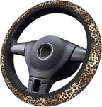 Leopard Print Steering Wheel Cover Universal 14.5-15 Inch Non-Slip Cheetah Car Accessories