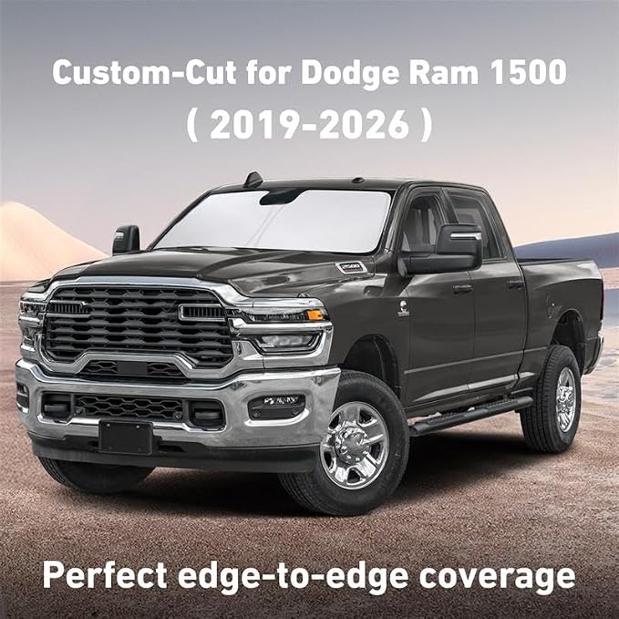 Windshield Sunshade Compatible for Dodge Ram 1500 2019-2024 2025 2026 CrewCab, MegaCab Pickup,2Dr RegularCab,4Dr QuadCab Sun Visor for Front Windshield, UV Blocker & Protector, Car Accessories