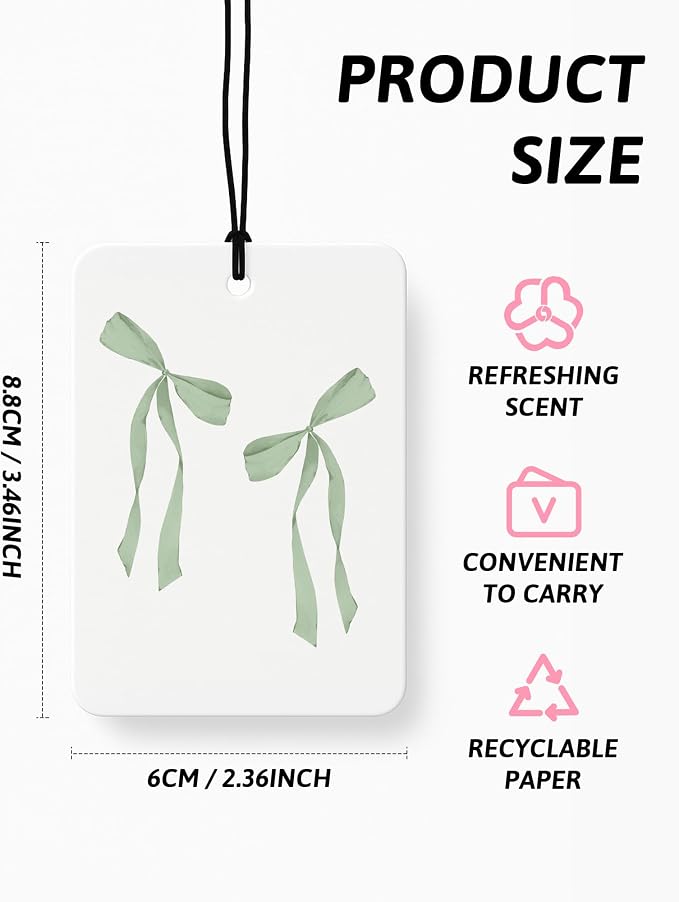 Retro Green Western Car Air Freshener 4 Pcs, Coquette Bow Floral Cowgirl Hanging Air Freshener for Cars Closet Drawer Books, Girly Western Cute Car Accessories Mirror Decor for Women