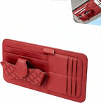 Car Sun Visor Organizer, Multi-Pocket Visor Storage Pouch for Sunglasses, Cards, Pens, Document, Waterproof Leather Auto Interior Organization Accessories, Universal for Most Cars (Red)