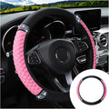 15 Inch Bling Soft Leather Car Steering Wheel Cover, Pink | Colorful Rhinestones Design, Auto Elastic Protector for Women Girls, Crystal Diamond Car Accessories for Most Cars, SUVs