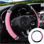 15 Inch Bling Soft Leather Car Steering Wheel Cover, Pink | Colorful Rhinestones Design, Auto Elastic Protector for Women Girls, Crystal Diamond Car Accessories for Most Cars, SUVs