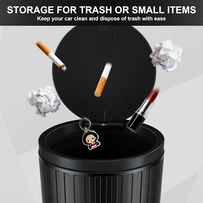 Car Trash Can with Lid, Leakproof Mini Garbage Bin for Car Cup Holder, Small Trash Can for Vehicle, Home & Office - Includes 30 Bags, Easy Clean (Black)