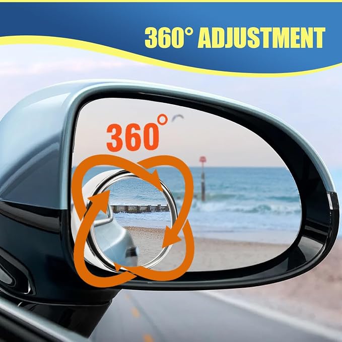 Craedli 2PCS 2" Round Blind Spot Car Mirrors, HD Glass Convex Mirror with Frame, 360° Adjustable Automotive Rearview Mirror, Self-Adhesive Wide Angle Mirrors for Car, SUV, Truck (Silver)