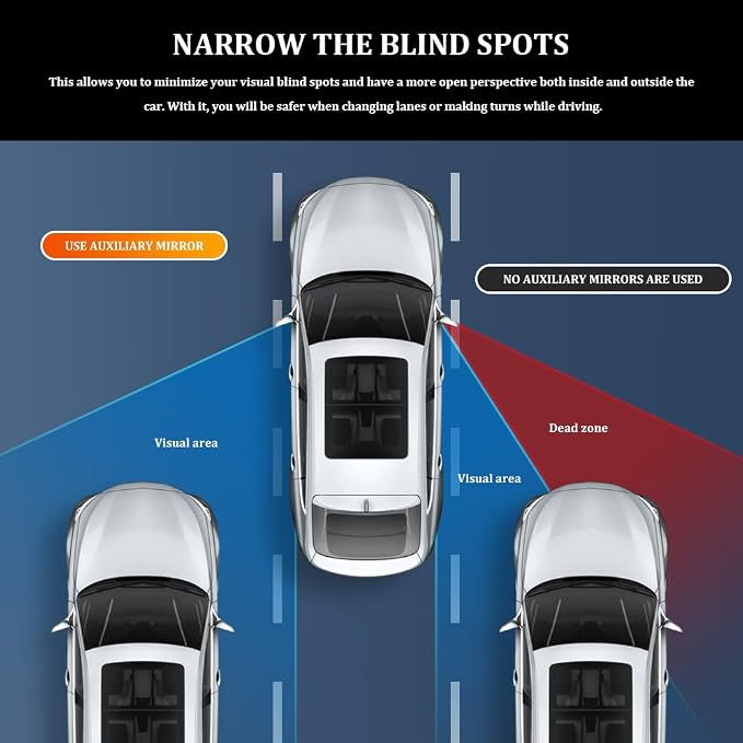 2PCS Blind Spot Convex Car Mirror, Side Mirror Blindspot, Rear View Mirrors with Wide Angle Adjustable Stick, Universal Car Blindspot Mirrors Exterior Accessories for Cars (Rectangle, 2PCS)
