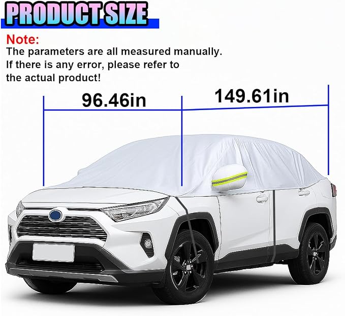 Half Car Cover for Sedan, 149" Windproof Windshield Cover, Dustproof Auto Sunroof Covers with Reflective Straps, All Season Universal Waterproof Vehicle Window Sun Protector(Hatchback)