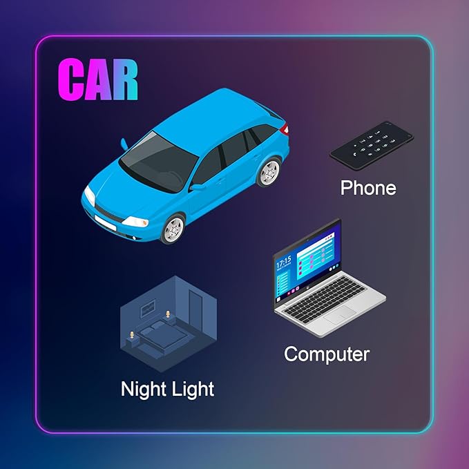 4 Pcs Mini USB LED Light Car LED Interior Lighting 5v RGB Foldable Ambient Lighting Adjustable 8 Color and Brightness Smart USB Night Lamp for Cars Laptop Keyboard (USB-A)