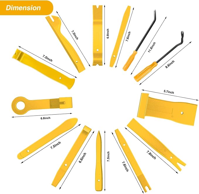 13PCS Nylon Trim Removal Tool Set for Bumper Fastener Rivet Clips Car Door Clip Panel Audio Video Dashboard Dismantle Yellow