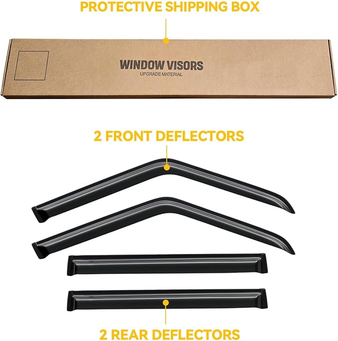 Window Visor for Jeep Cherokee 1984-2001 (Excludes Limited Model), Out-Channel Rain Guards Shields Vent Deflector Shade Wind Dark Smoke, Tape-On Outside-Mount, 4PCS
