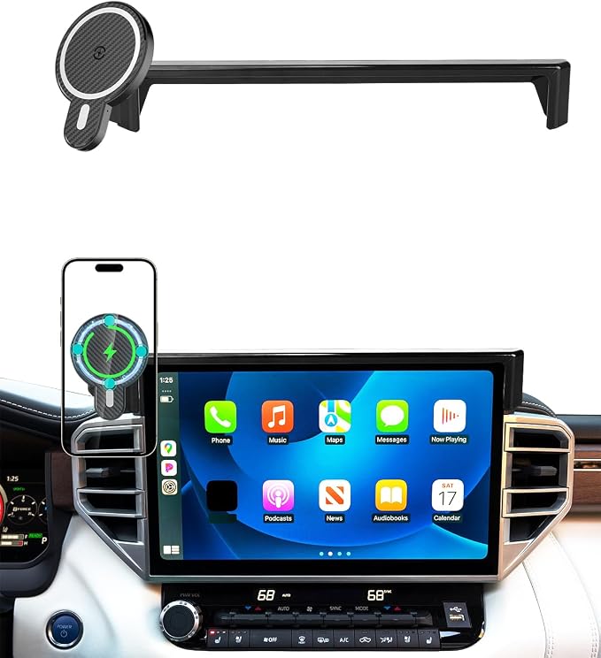PZK Car Phone Mount for Toyota Tundra 2022-2026 /Sequoia 2023-2026 | 3rd Gen Tudnra Accessories 14-Inch Screen Magnetic 15W Fast Wireless Charger Phone Holder Magsafe 360° Rotation Stand