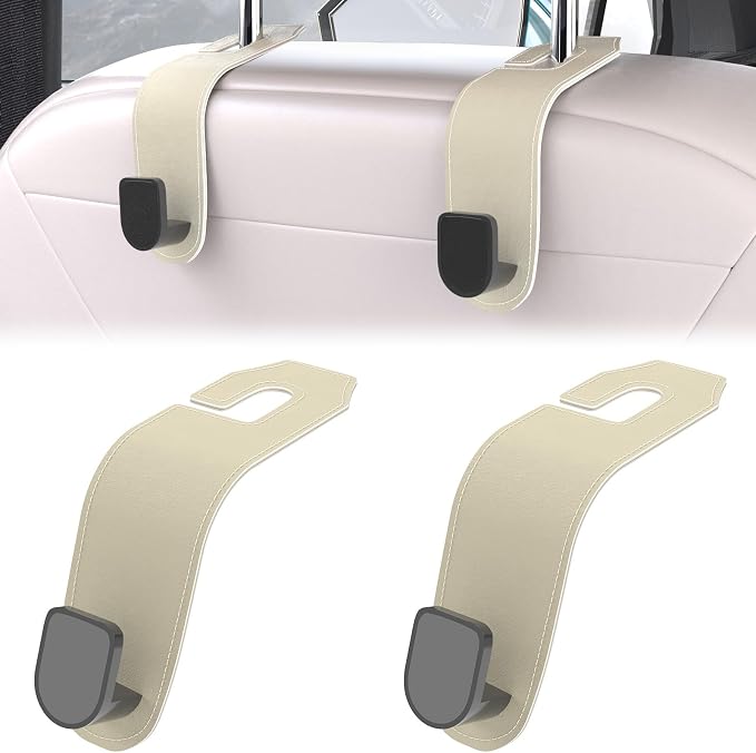 2 Pcs Seat Headrest Hook for Car, Seat Back Hanger Holder Hooks, Hanger Storage Organizer for Purse Bags Coat, Car Interior Accessories Leather Hidden Hook