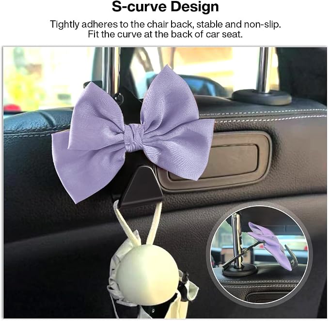 2 Pack Car Seat Headrest Hook, Auto Seat Hook Hangers Storage Organizer Interior Accessories for Handbag Clothes Coats Grocery Bags (Light purple)