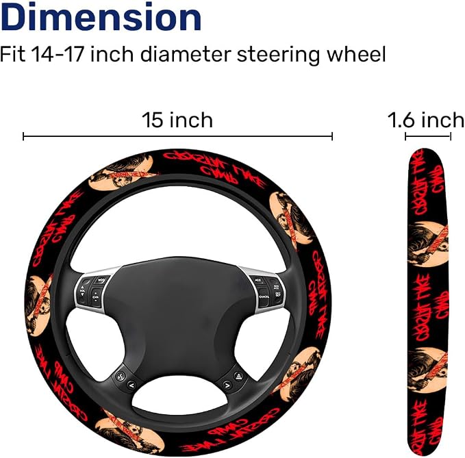 Hockey Mask Horror Steering Wheel Cover, Non Slip Polyester Car Wheel Protector for Car SUV Truck, Universal 15 Inch