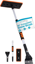 36" Extendable Snow Pusher Brush & Detachable Ice Scraper for Cars | Aluminum Grip for Car, Truck, SUV | Safe on Auto Windshield & Windows | Wide Frost Remover for Semi & Small Vehicles