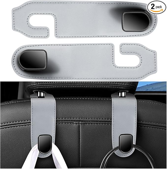 Car Seat Headrest Hook, 2PCS Vehicle Seat Back Hangers Organizer for Handbag Purse Coat, Automotive Interior Headrest Storage Hooks, Universal for SUV Automobile Truck (Gray)