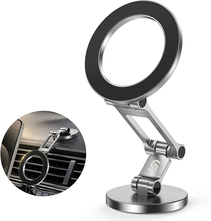 Fits MagSafe Car Mount, [All-Metal] Magnetic Phone Holder for Car, [Flexible Three-axis] 360° Rotation Magnetic Car Mount Strong Magnets Car Phone Holder for iPhone 17 16 15 14 Pro Max