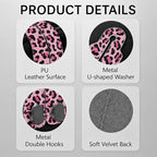 Cute Pink Leopard Car Seat Back Storage Headrest Hooks for Purses & Bags – 2PCS PU Leather Dual Metal Hooks, Backseat Organizer Accessories