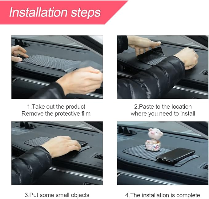 Car Dashboard Anti-Slip Rubber Pad, 10.6"x 5.9" Universal Non-Slip Car Magic Dashboard Sticky Adhesive Mat for Phones Sunglasses Keys Electronic Devices and More Use (Black/Dots)