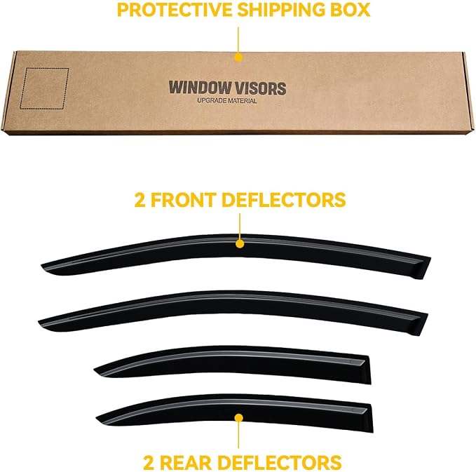 Rain Guards for 2008-2017 Mitsubishi Lancer, Out-Channel Window Visor Shields Vent Deflector Shade Wind Dark Smoke 2009 2010 2011 2012 2013 2014 2015 2016 08 09 10 11 12, Tape-On Outside-Mount, 4PCS