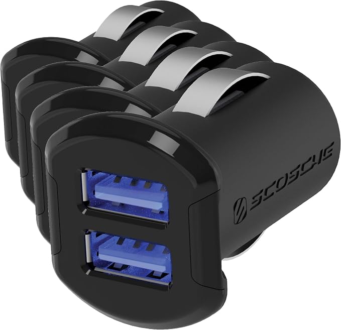USBC242M Revolt Universal Cigarette Lighter Multi Device Compact Dual Port USB Car Charger, Fast Charge Two Devices Simultaneously, Black (Pack of 4)
