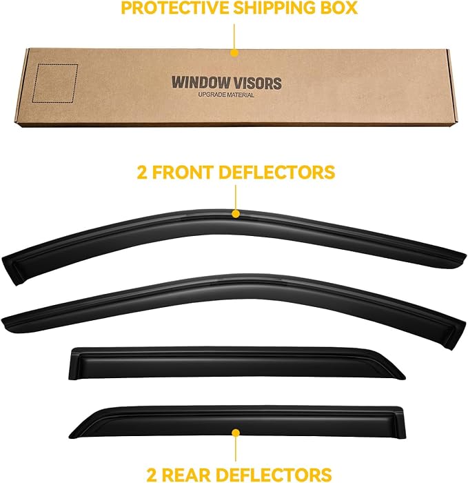 Window Visor for 2011-2024 Dodge Durango(not fit 2021 GT), Out-Channel Rain Guards Shields Vent Deflector Shade Wind Dark Smoke 12 13 14 15 16 17 18 19 20 21 22 23 24, Tape-On Outside-Mount, 4PCS