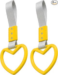 2PCS Heart Shaped Car Handle Straps, Rear Bumper Warning Keychain Ring for Car Exterior Accessories (Yellow-Silver)