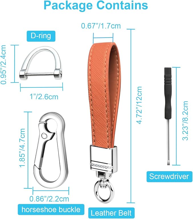 Genuine Leather Car Keychain,Universal Heavy Duty Metal Key Chain Accessories,Car Fob Key Keychain Holder with 360 Degree Rotatable Snap Swivel and Anti-Lost D-Ring for Men Women(Orange)