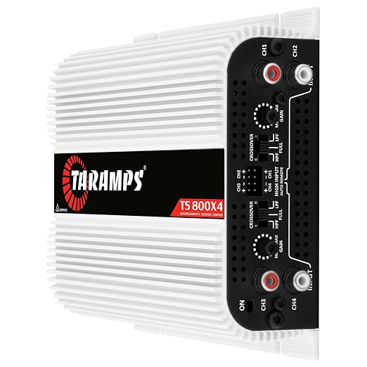 TS 800x4 1 Ohm Multichannel Stereo Amplifier 800 Watts Rms, 4 Channels, Full Range, Car Audio Amp Digital 2 Bridged Channel, Crossover High/Low Pass, with RCA and Automatic High Level Input