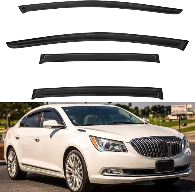 4pcs Front+Rear Smoke Tint Sun/Rain Guard Outside Mount Tape-On Vent Window Visors Compatible with 10-16 Lacrosse