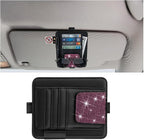Bling Car Sun Visor Organizer, Multi Pocket Crystal Rhinestone Vehicle Sunshade Card Sleeve Storage Pouch with Pen Sunglass Holder, Auto Interior Visor Organizer Pouch, Universal Fit (Pink)