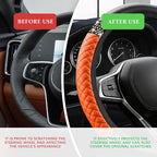 Bling Soft Leather Steering Wheel Cover, Steering Wheel Protector, 15 Inch Rhinestones Car Elastic Protector with Crystal Diamond for Women Girls, Car Accessory for Vehicles (Orange)