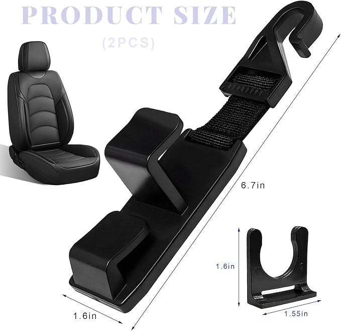 2 PCS Car Seat Headrest Hook, Strong Auto Seat Back Storage Hook Headrest Hanging Organizer, Vehicle Seats Hanger Holder Universal for Purses Handbags Groceries Bags