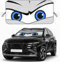 Car Windshield Sun Shade, Universal Fit Midsized Sedan SUV, Cool Gray | 63 x 31.5" Windshield Cover, Foldable Front Window Sunshade, UV Heat Protection, Cute Eyes Series