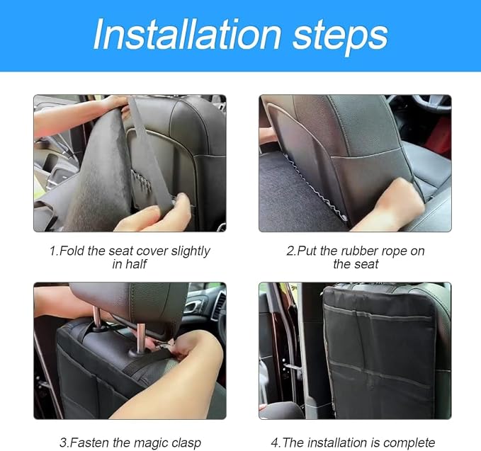 Heavy Duty Kick Mat, 2 Pack Car Seat Back Protectors, Upgraded Waterproof Fabric, Car Back Seat Cover for Kids, Pets with 3 Reinforced Mesh Storage Pockets
