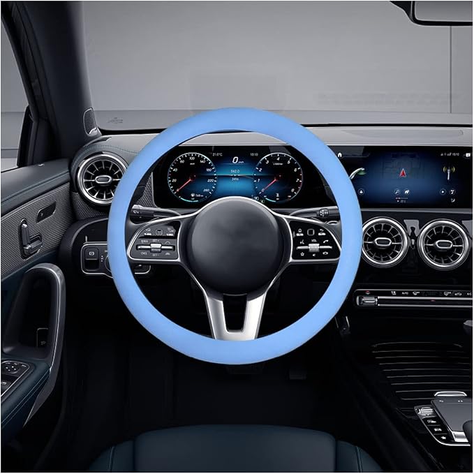 Car Silicone Steering Wheel Cover, Soft Anti-Slip Auto Steering Wheel Protector Fit 14 Inch, Universal Vehicle Interior Accessories for Cars, SUVs, Trucks, and Vans (Sky Blue)